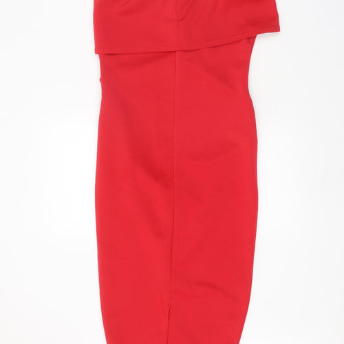 Boohoo Womens Red Polyester Bodycon Size 10 Off the Shoulder Pullover - Bandeau