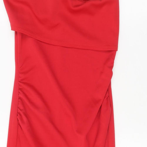 Boohoo Womens Red Polyester Bodycon Size 10 Off the Shoulder Pullover - Bandeau