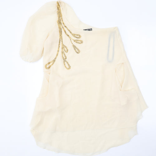 TFNC Womens Beige Polyester Tunic Blouse Size M One Shoulder