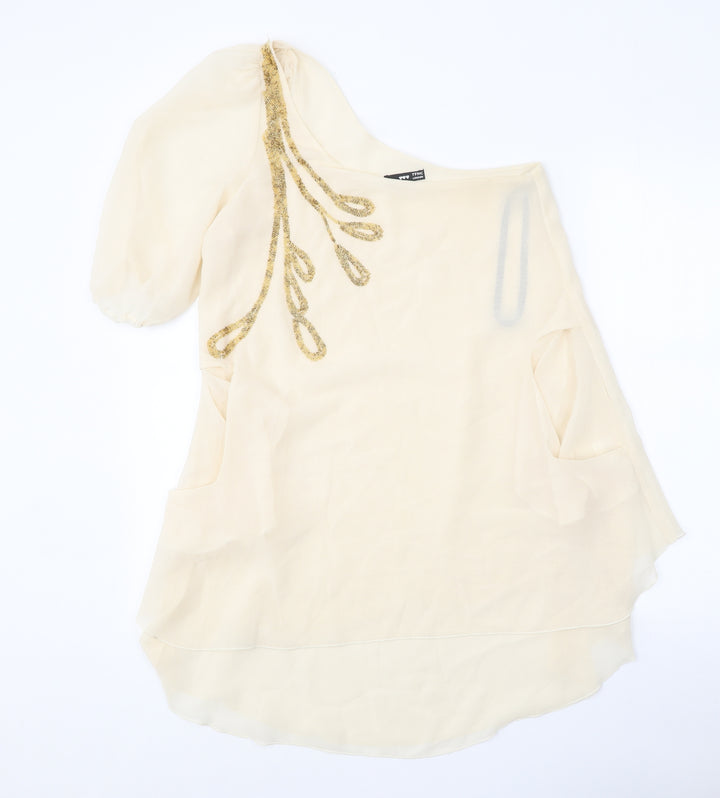 TFNC Womens Beige Polyester Tunic Blouse Size M One Shoulder