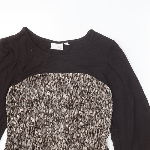 NEXT Womens Brown Geometric Polyester Basic Blouse Size 8 Scoop Neck - Flute Sleeve