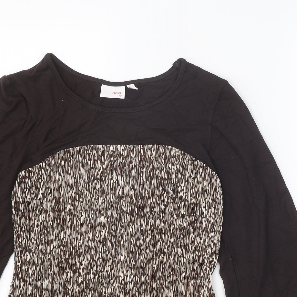 NEXT Womens Brown Geometric Polyester Basic Blouse Size 8 Scoop Neck - Flute Sleeve
