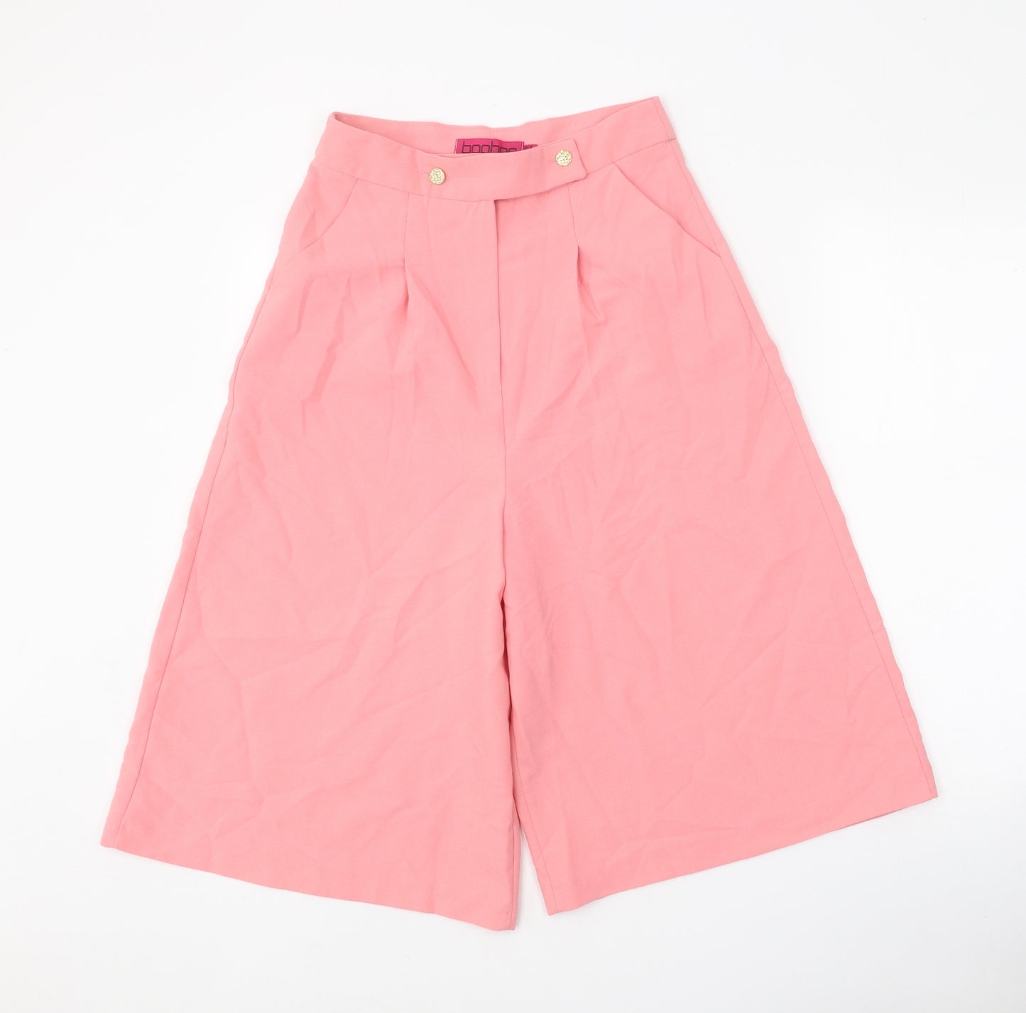 Boohoo Womens Pink Polyester Cropped Trousers Size 8 Regular Zip