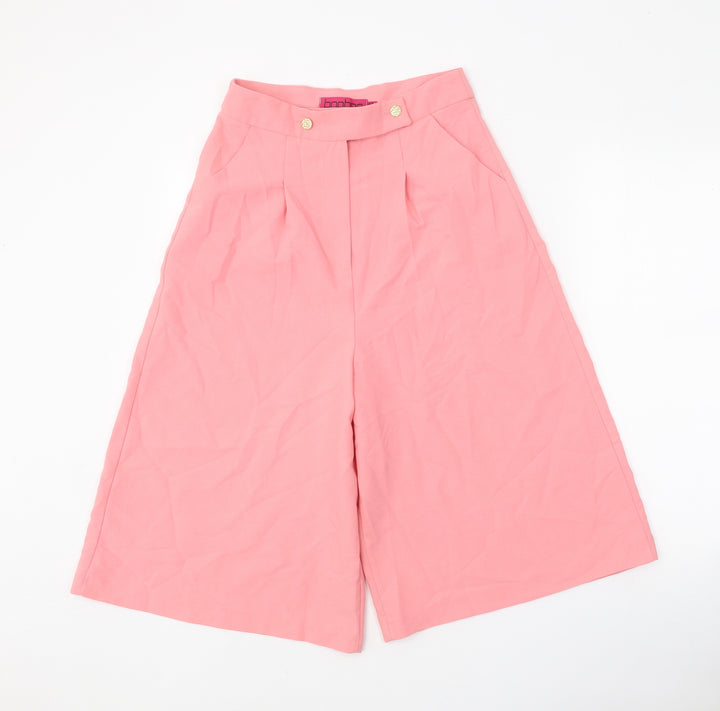 Boohoo Womens Pink Polyester Cropped Trousers Size 8 Regular Zip