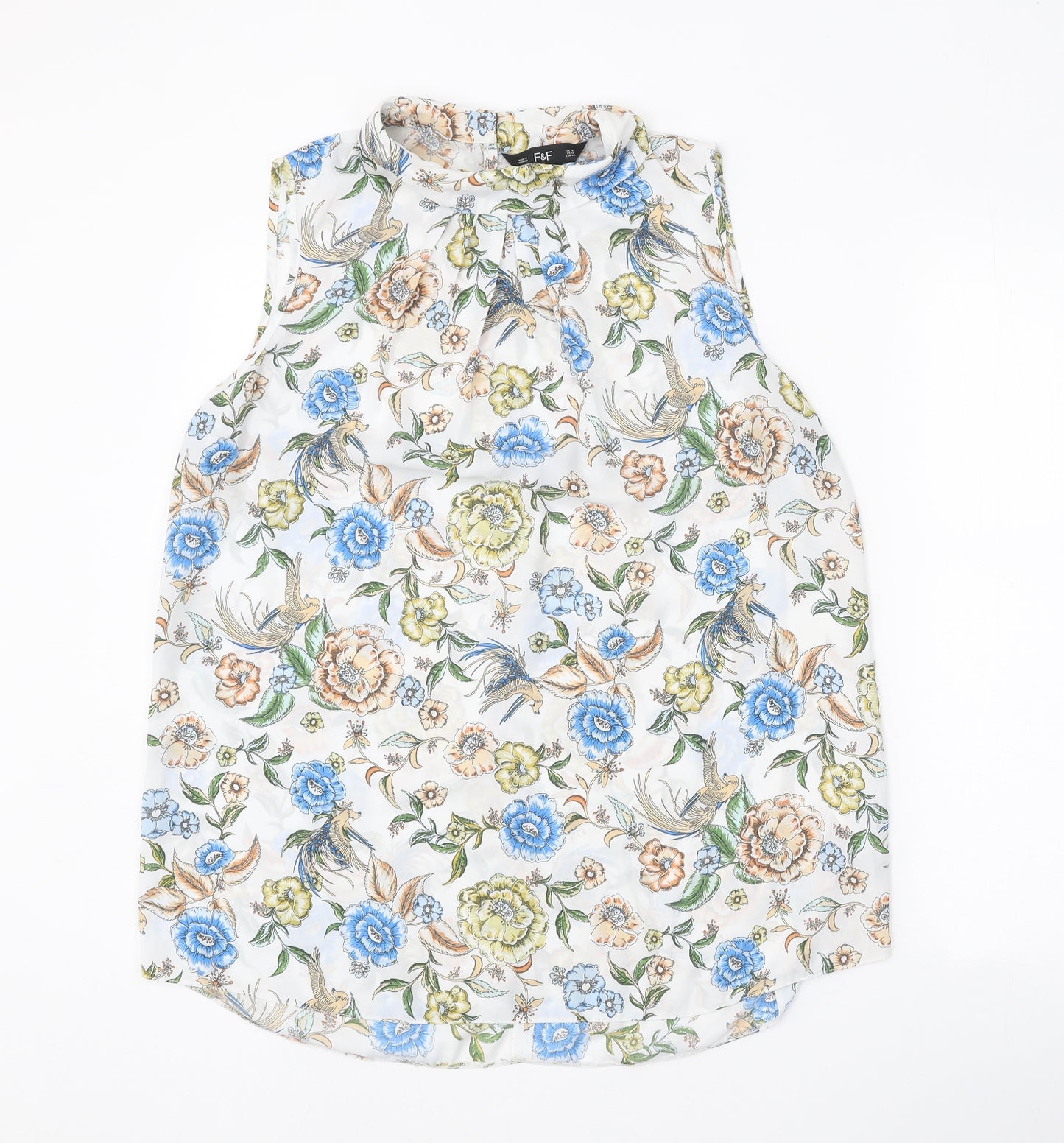 F&F Womens White Floral Polyester Basic Tank Size 16 Round Neck