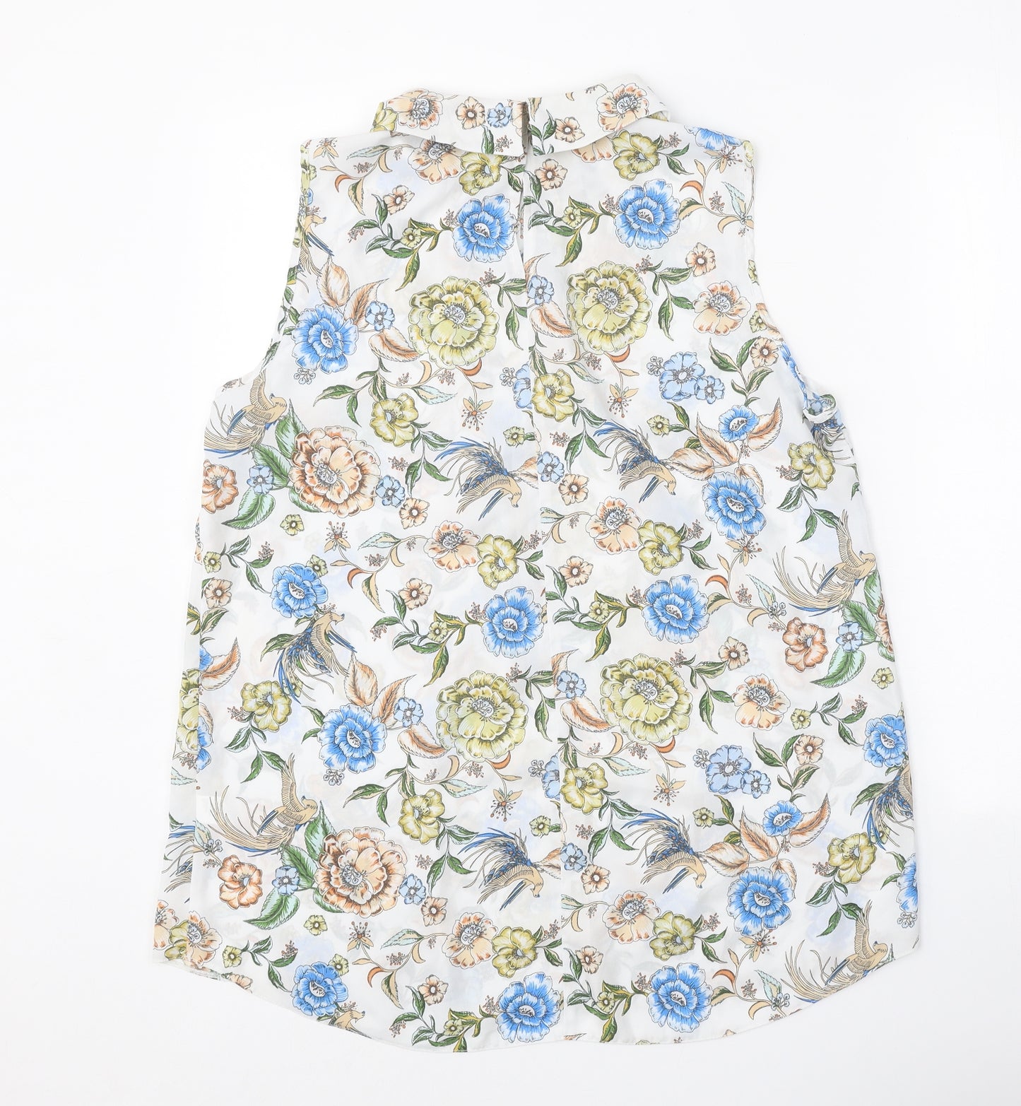 F&F Womens White Floral Polyester Basic Tank Size 16 Round Neck