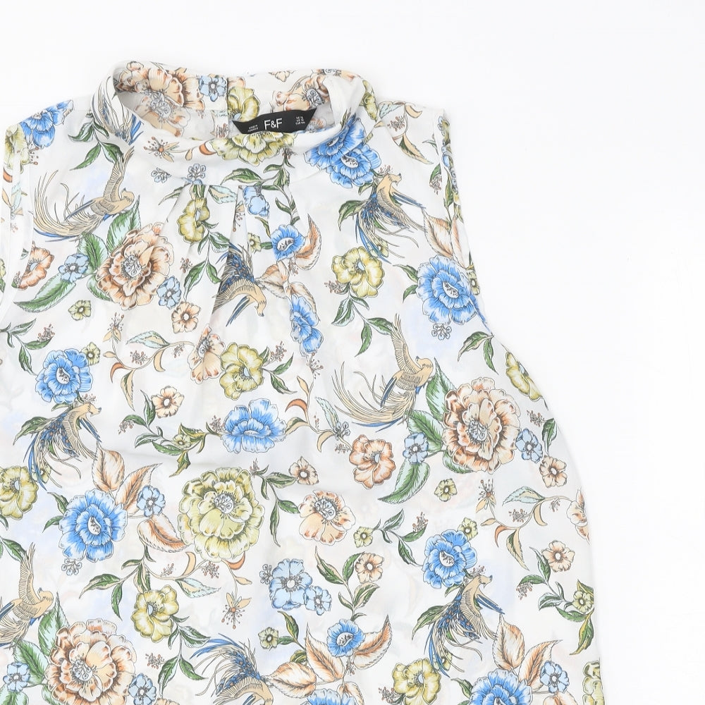 F&F Womens White Floral Polyester Basic Tank Size 16 Round Neck