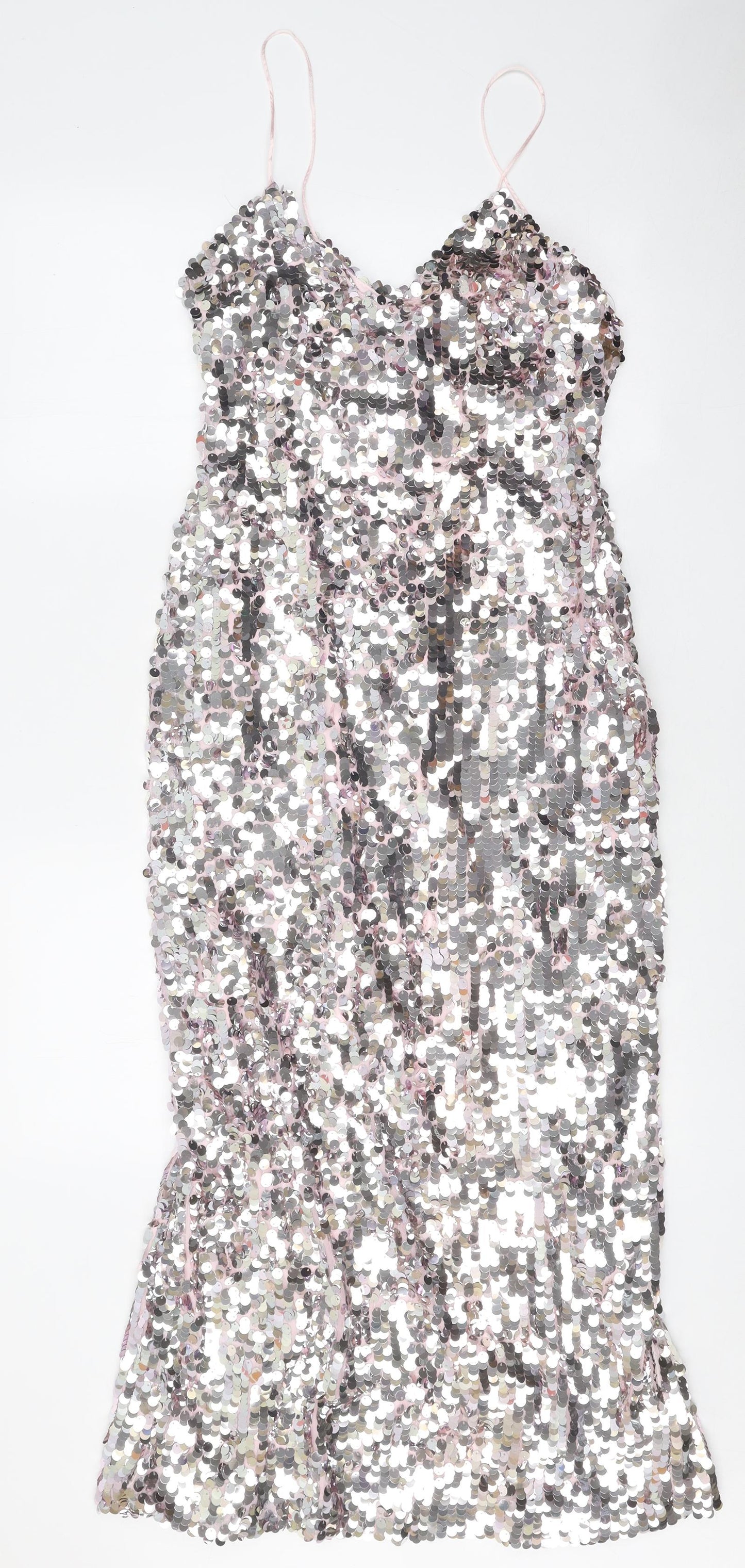 Zara Womens Pink Polyester Slip Dress Size S V-Neck Zip