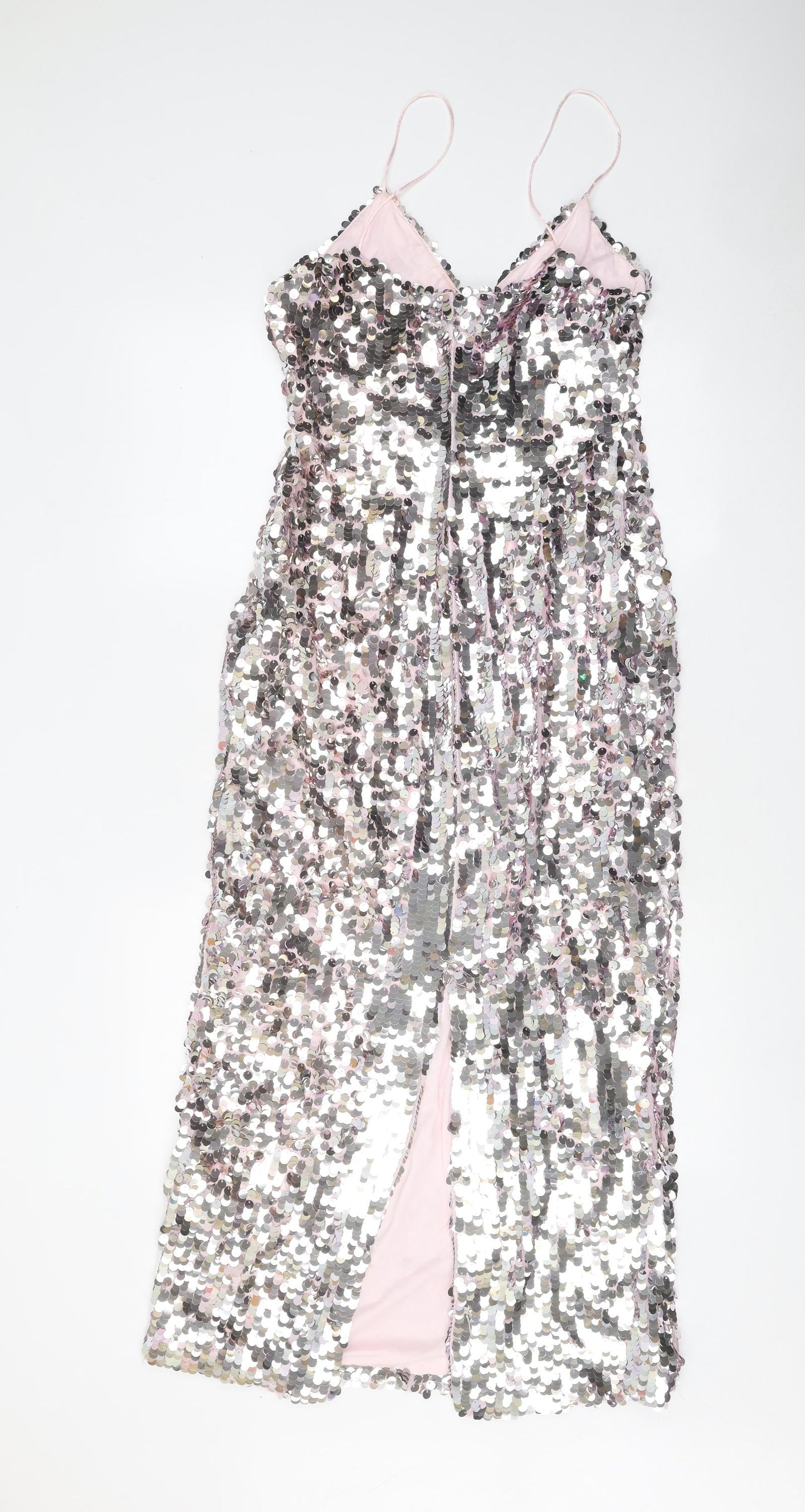Zara Womens Pink Polyester Slip Dress Size S V-Neck Zip