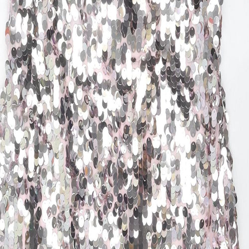Zara Womens Pink Polyester Slip Dress Size S V-Neck Zip