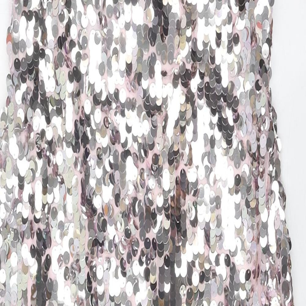 Zara Womens Pink Polyester Slip Dress Size S V-Neck Zip
