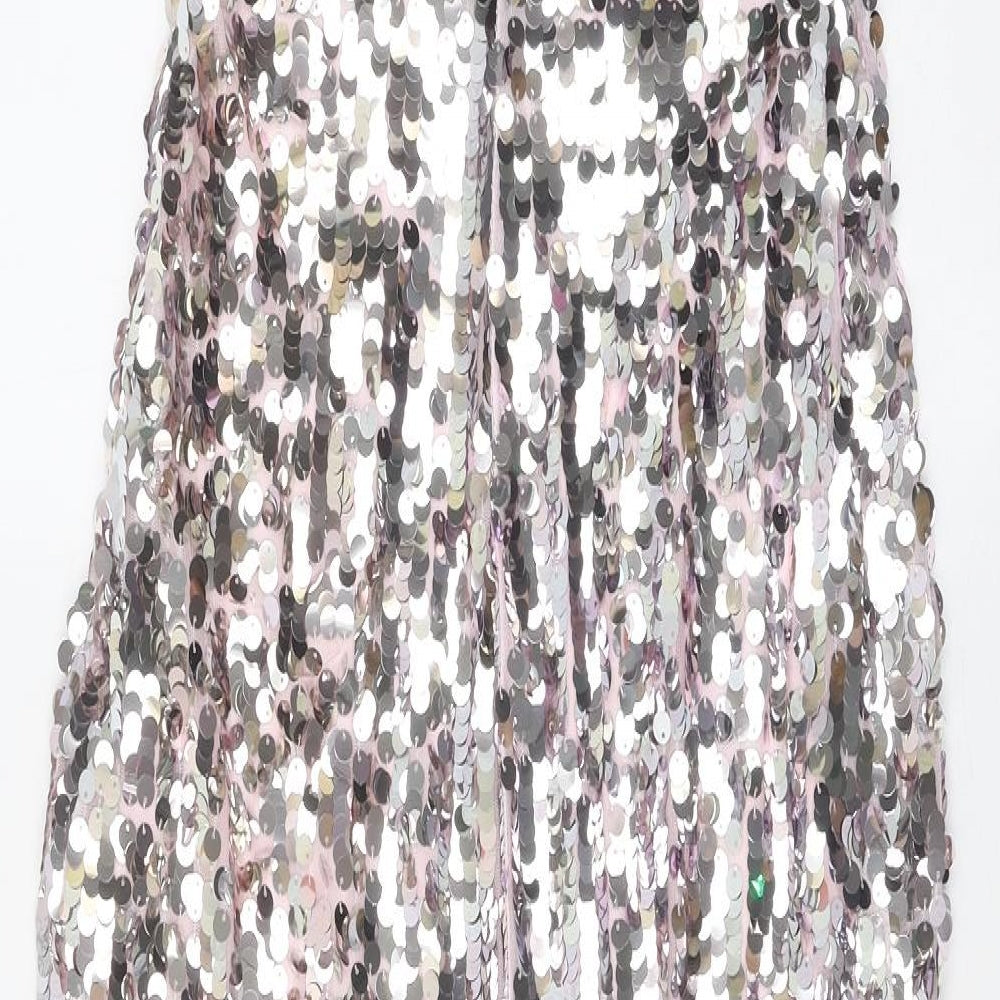 Zara Womens Pink Polyester Slip Dress Size S V-Neck Zip