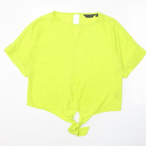 Dorothy Perkins Womens Green Polyester Basic T-Shirt Size 12 Round Neck - Knot Front
