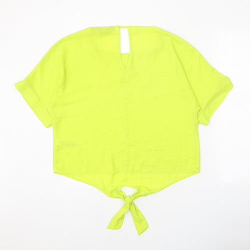 Dorothy Perkins Womens Green Polyester Basic T-Shirt Size 12 Round Neck - Knot Front