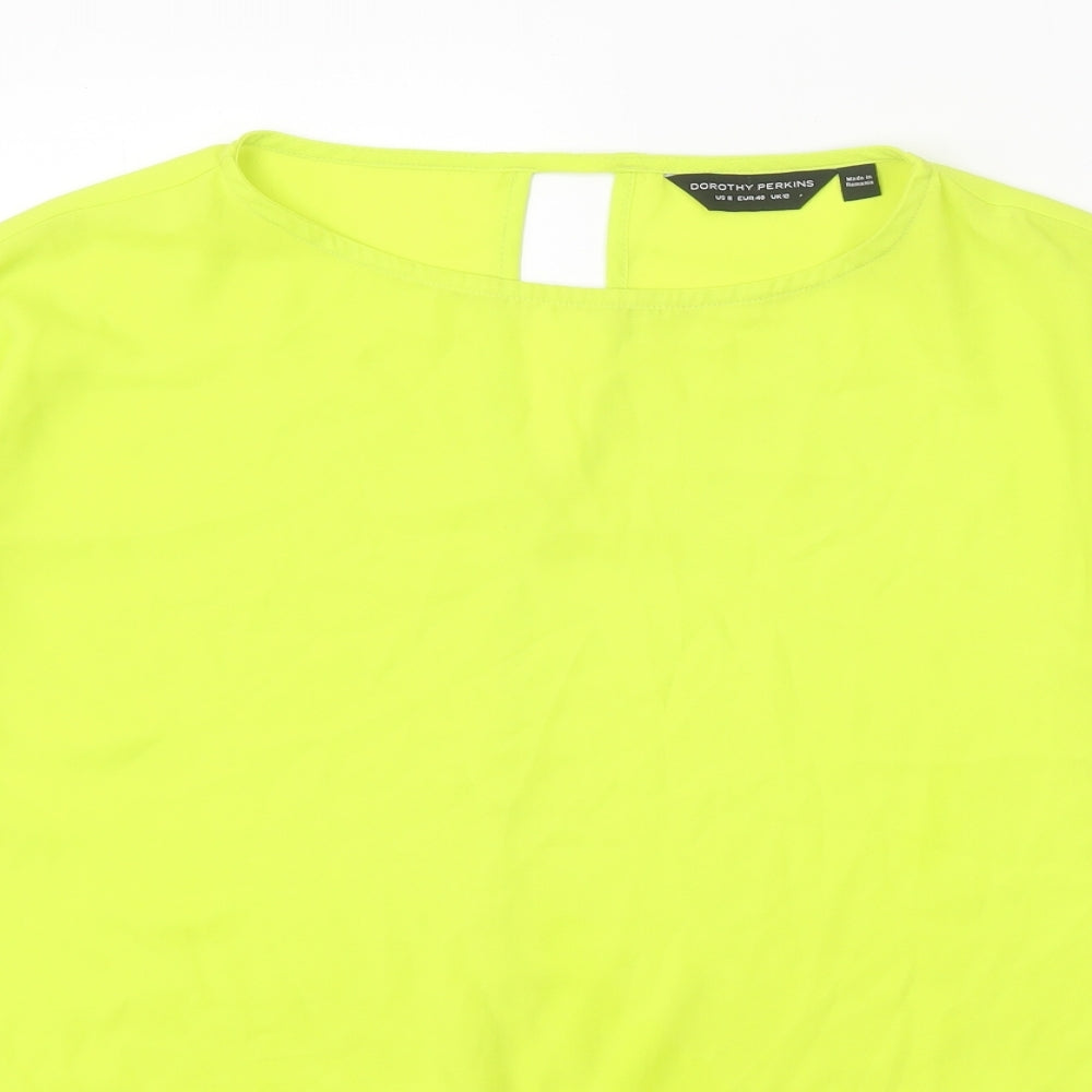 Dorothy Perkins Womens Green Polyester Basic T-Shirt Size 12 Round Neck - Knot Front
