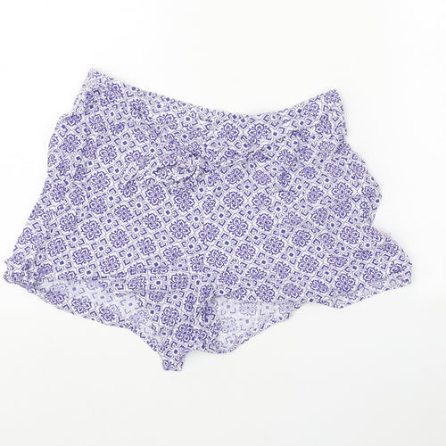 Primark Womens Blue Geometric Viscose Basic Shorts Size 10 Regular Tie