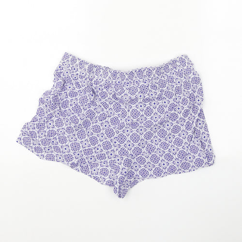 Primark Womens Blue Geometric Viscose Basic Shorts Size 10 Regular Tie