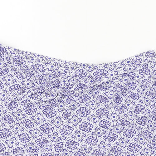 Primark Womens Blue Geometric Viscose Basic Shorts Size 10 Regular Tie
