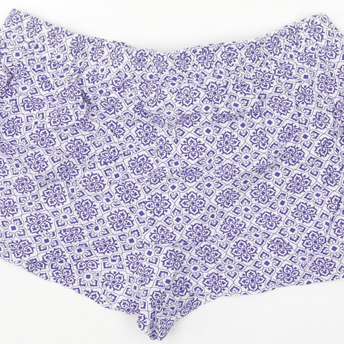 Primark Womens Blue Geometric Viscose Basic Shorts Size 10 Regular Tie