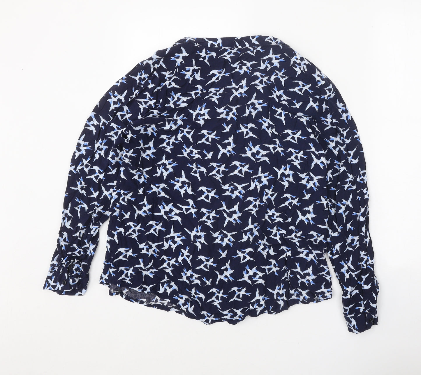M&Co Womens Blue Geometric Viscose Basic Button-Up Size 14 Collared - Bird