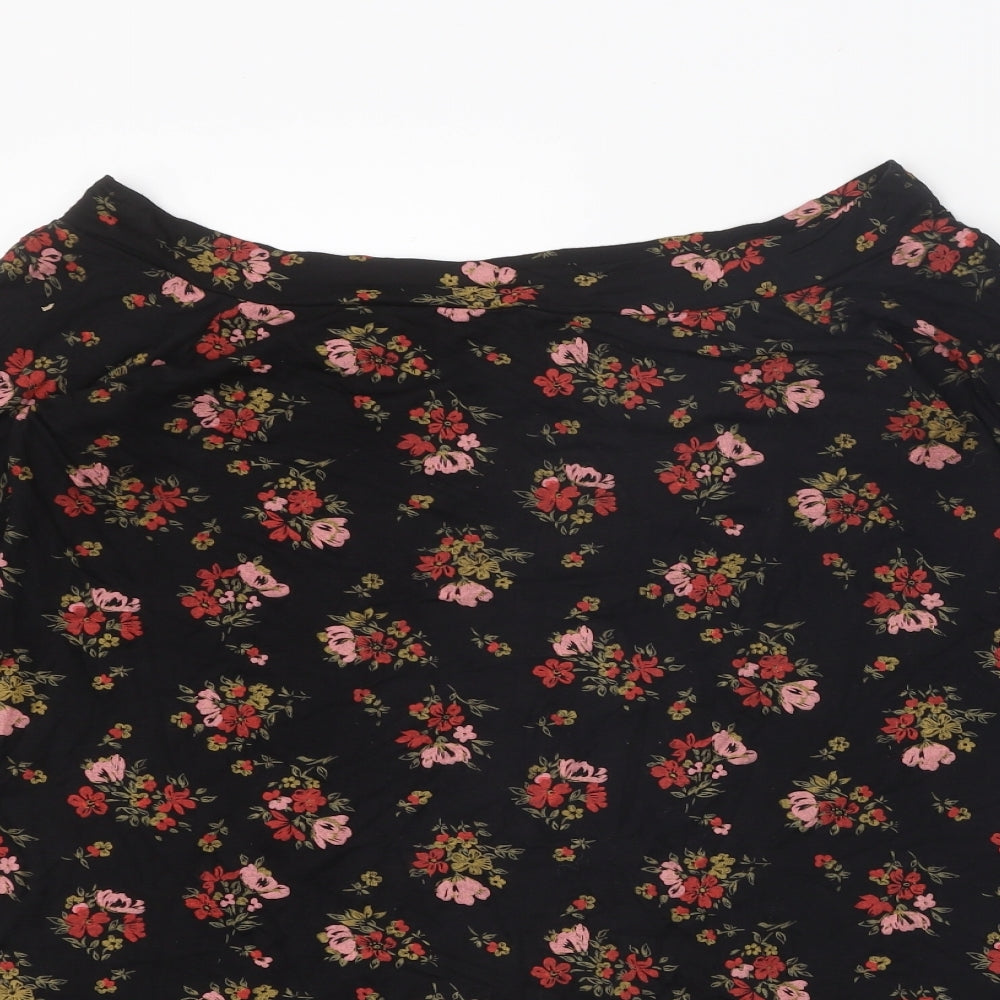 Boohoo Womens Black Floral Viscose Basic T-Shirt Size 16 Boat Neck