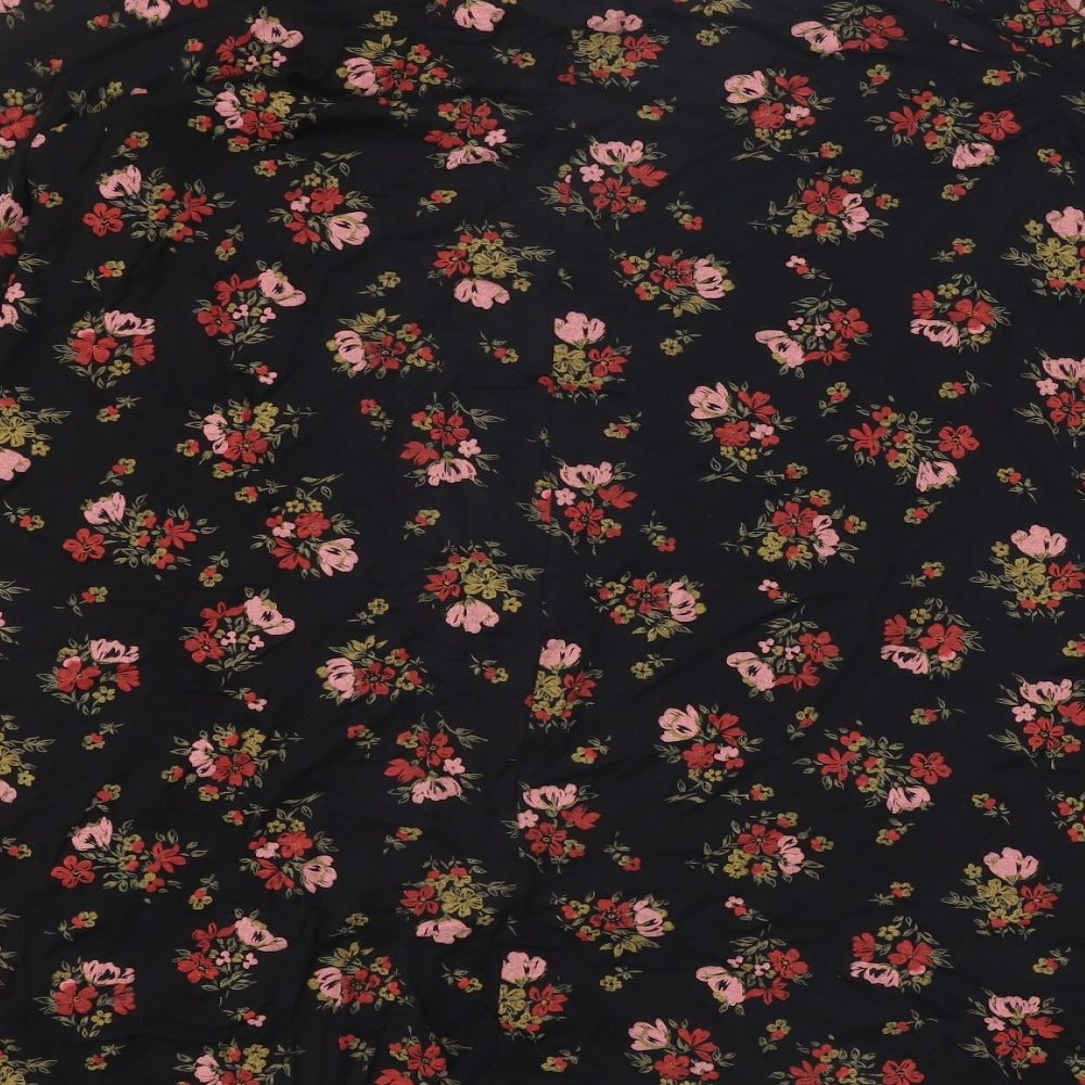 Boohoo Womens Black Floral Viscose Basic T-Shirt Size 16 Boat Neck