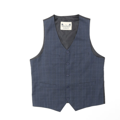 The Spitalfields Clothing Co Mens Blue Plaid Polyester Jacket Suit Waistcoat Size 40
