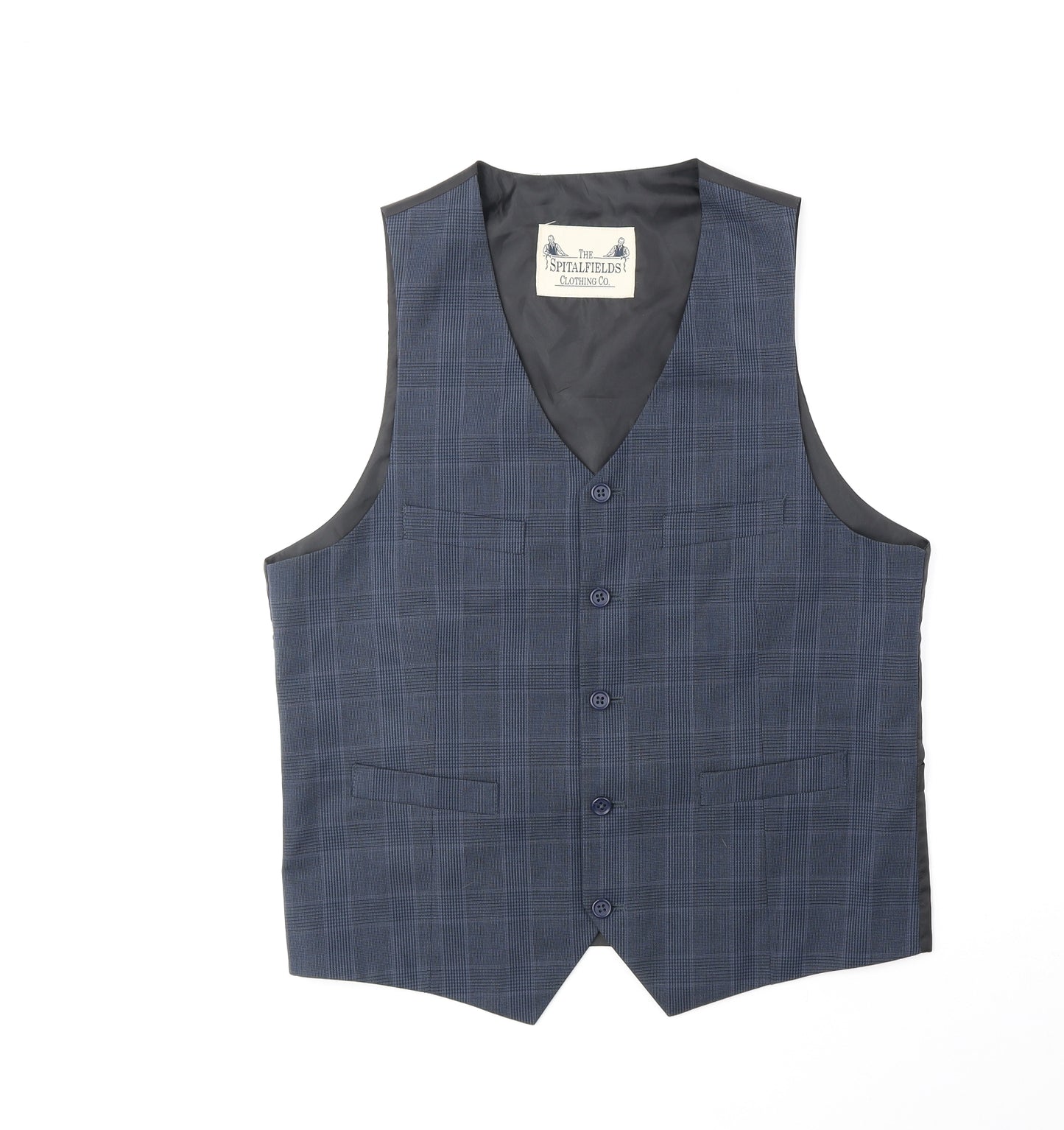 The Spitalfields Clothing Co Mens Blue Plaid Polyester Jacket Suit Waistcoat Size 40