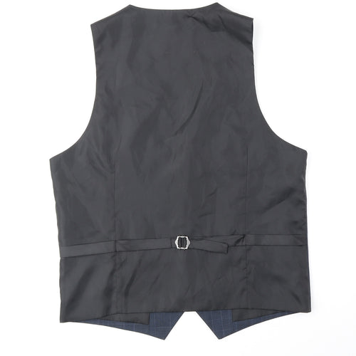 The Spitalfields Clothing Co Mens Blue Plaid Polyester Jacket Suit Waistcoat Size 40