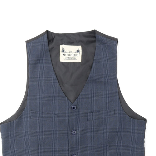 The Spitalfields Clothing Co Mens Blue Plaid Polyester Jacket Suit Waistcoat Size 40