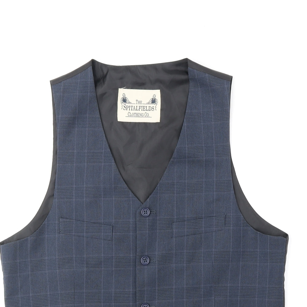 The Spitalfields Clothing Co Mens Blue Plaid Polyester Jacket Suit Waistcoat Size 40