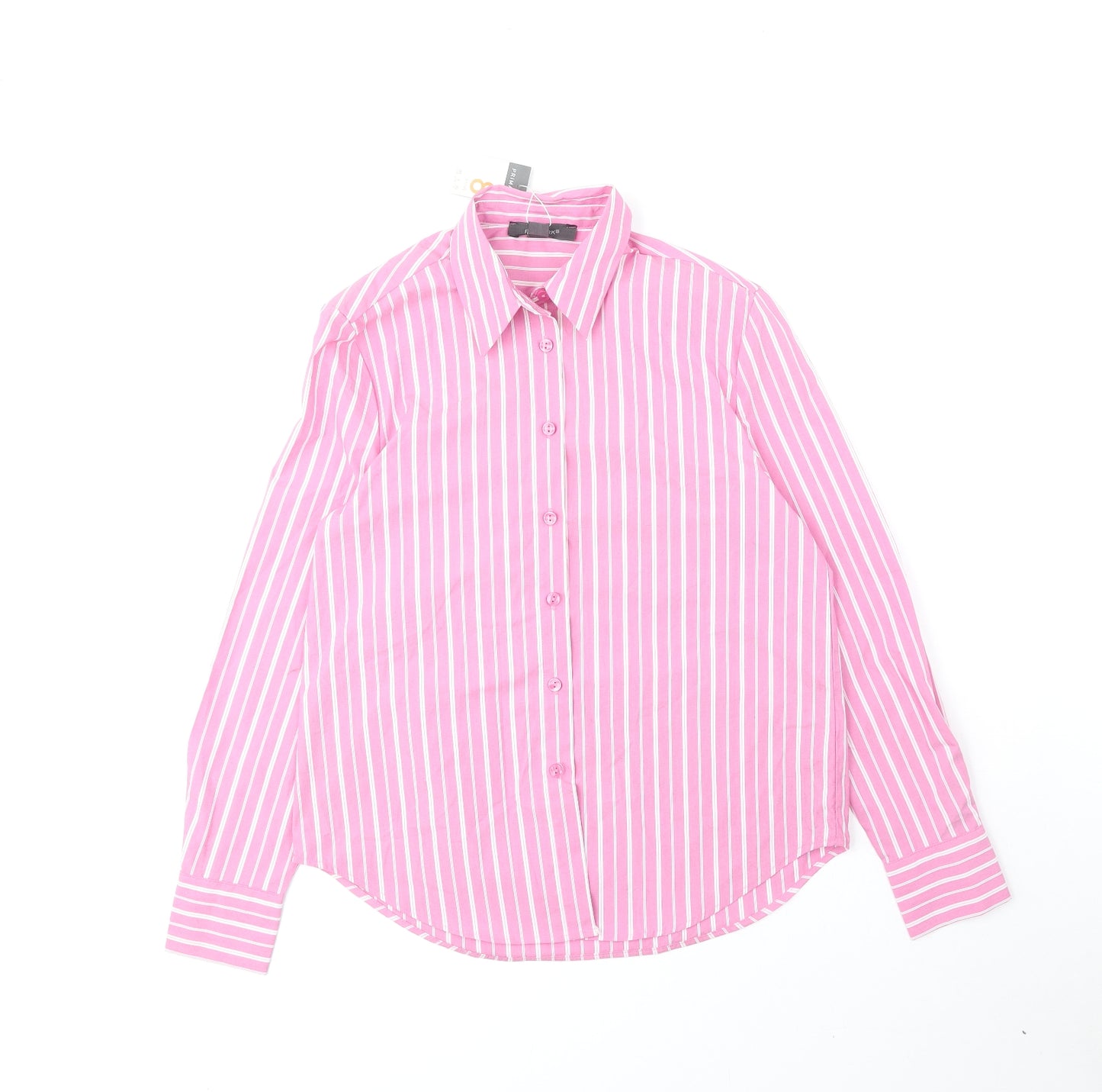Primark Womens Pink Striped Polyester Basic Button-Up Size 8 Collared