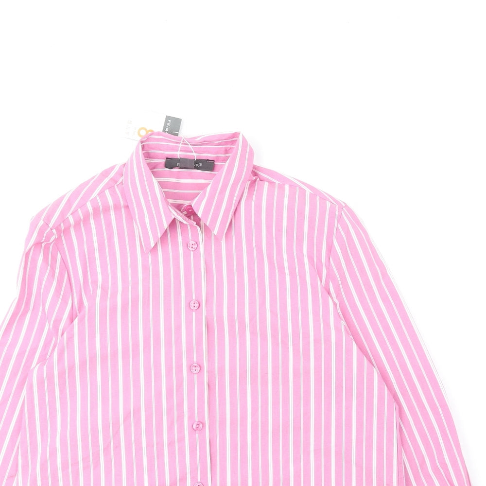 Primark Womens Pink Striped Polyester Basic Button-Up Size 8 Collared