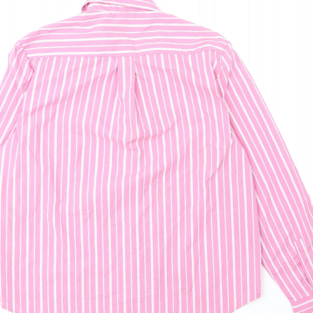 Primark Womens Pink Striped Polyester Basic Button-Up Size 8 Collared