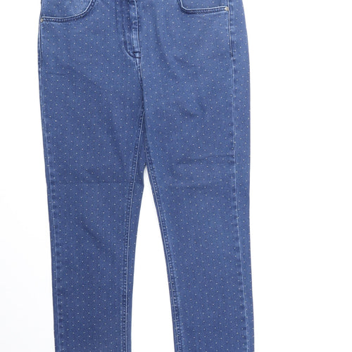 CC Womens Blue Polka Dot Cotton Straight Jeans Size 12 Regular Zip