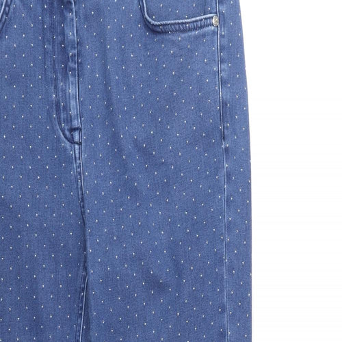 CC Womens Blue Polka Dot Cotton Straight Jeans Size 12 Regular Zip