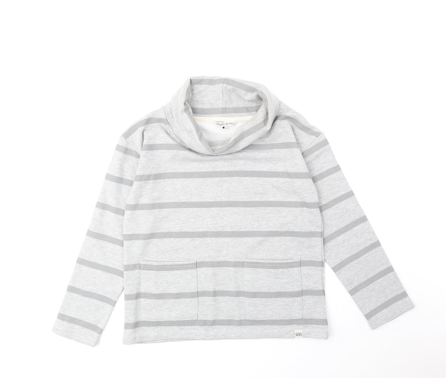 Rupert & Buckley Womens Grey Roll Neck Striped Cotton Pullover Jumper Size 8