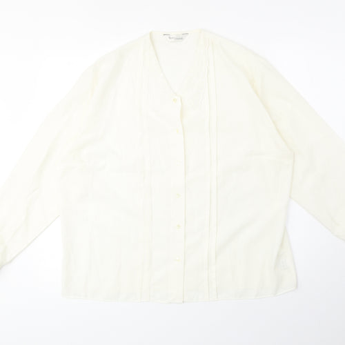 Preworn Womens Ivory Polyester Basic Button-Up Size 18 V-Neck