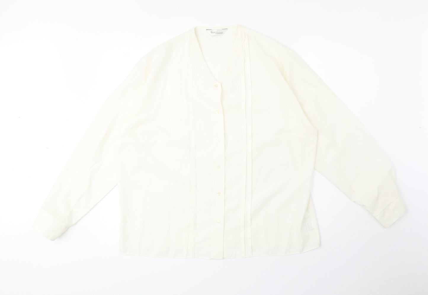 Preworn Womens Ivory Polyester Basic Button-Up Size 18 V-Neck