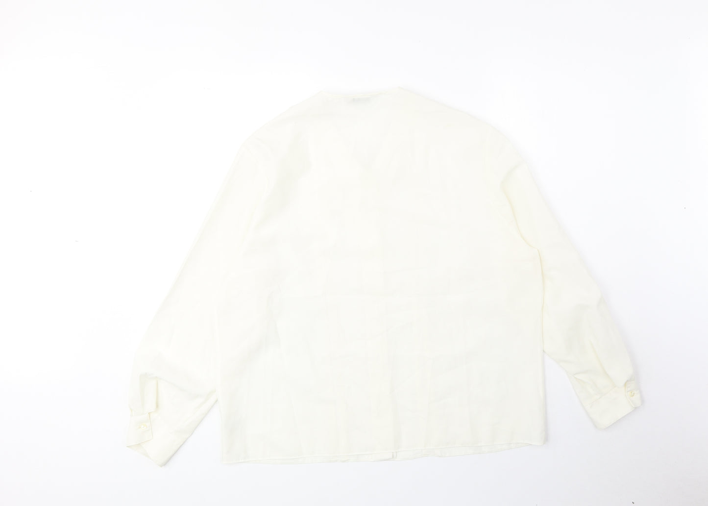 Preworn Womens Ivory Polyester Basic Button-Up Size 18 V-Neck
