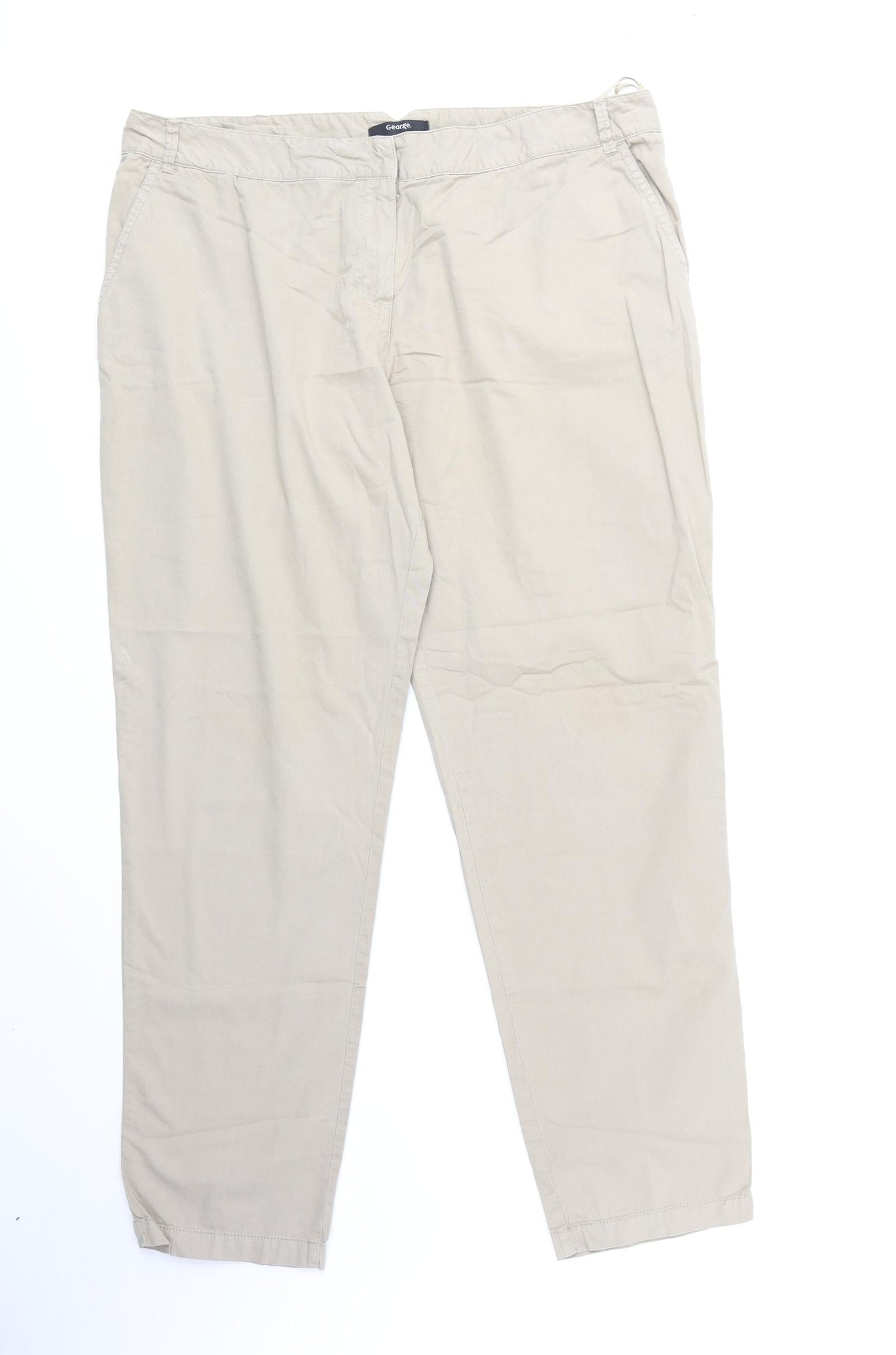 George Womens Beige Cotton Trousers Size 18 Regular Zip