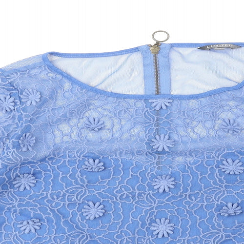 Limited Edition Womens Blue Geometric Cotton Basic Blouse Size 12 Round Neck