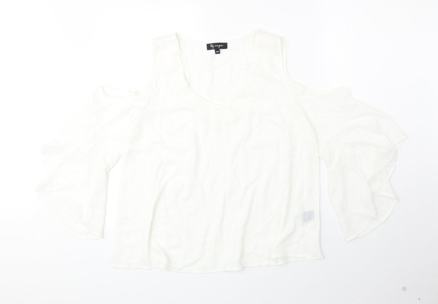 Lily Magam Womens Ivory Polyester Basic Blouse Size M Scoop Neck - Cold Shoulder