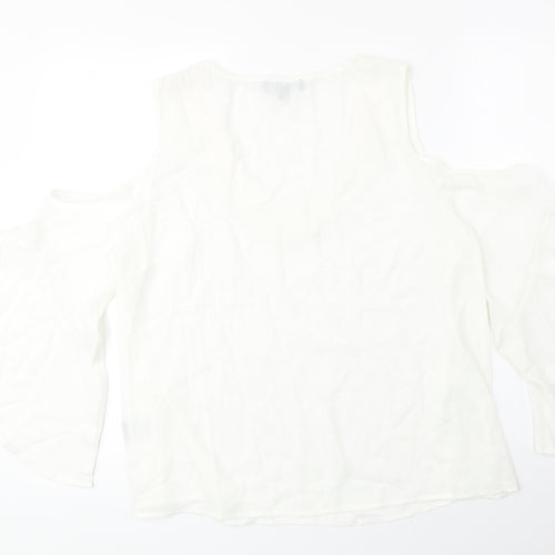 Lily Magam Womens Ivory Polyester Basic Blouse Size M Scoop Neck - Cold Shoulder