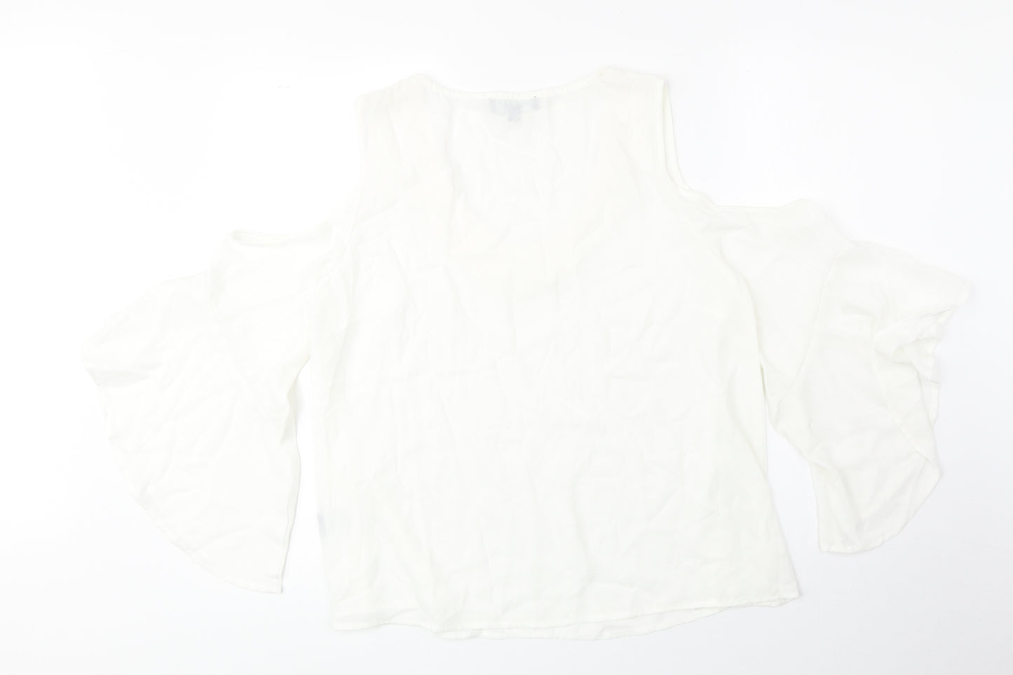 Lily Magam Womens Ivory Polyester Basic Blouse Size M Scoop Neck - Cold Shoulder
