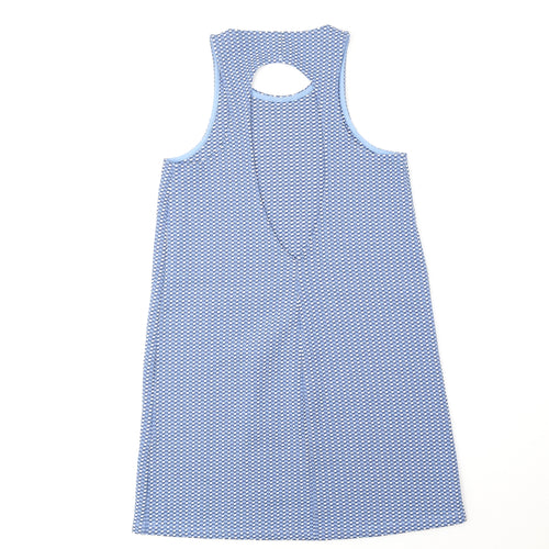 Zara Womens Blue Geometric Polyester A-Line Size 10 Scoop Neck Pullover - Cut Out Back Detail