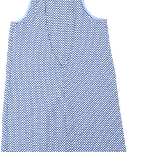 Zara Womens Blue Geometric Polyester A-Line Size 10 Scoop Neck Pullover - Cut Out Back Detail