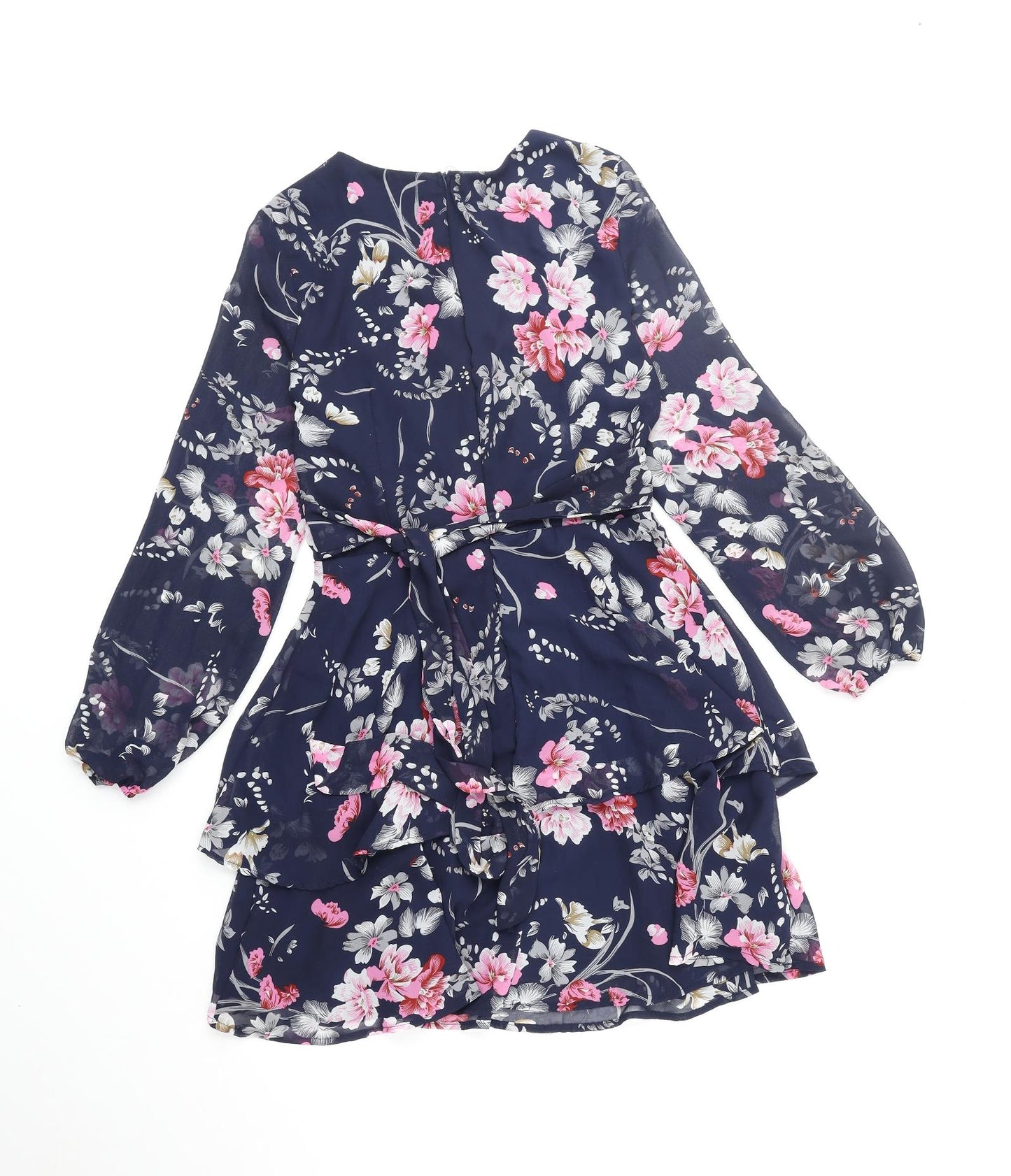 Quiz Womens Blue Floral Polyester Wrap Dress Size 8 V-Neck Zip