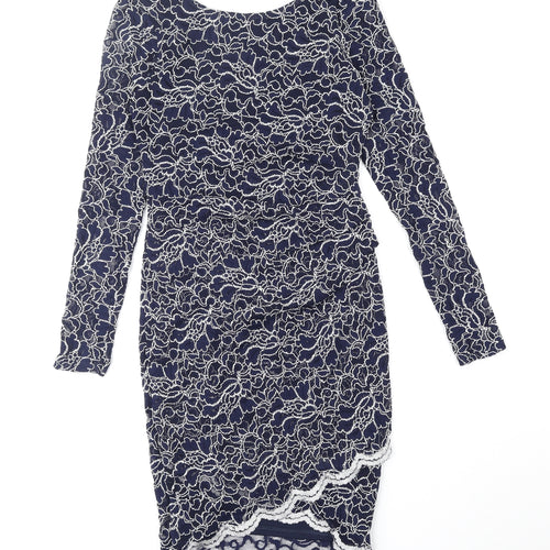 Lipsy Womens Blue Floral Nylon Bodycon Size 10 Boat Neck Pullover