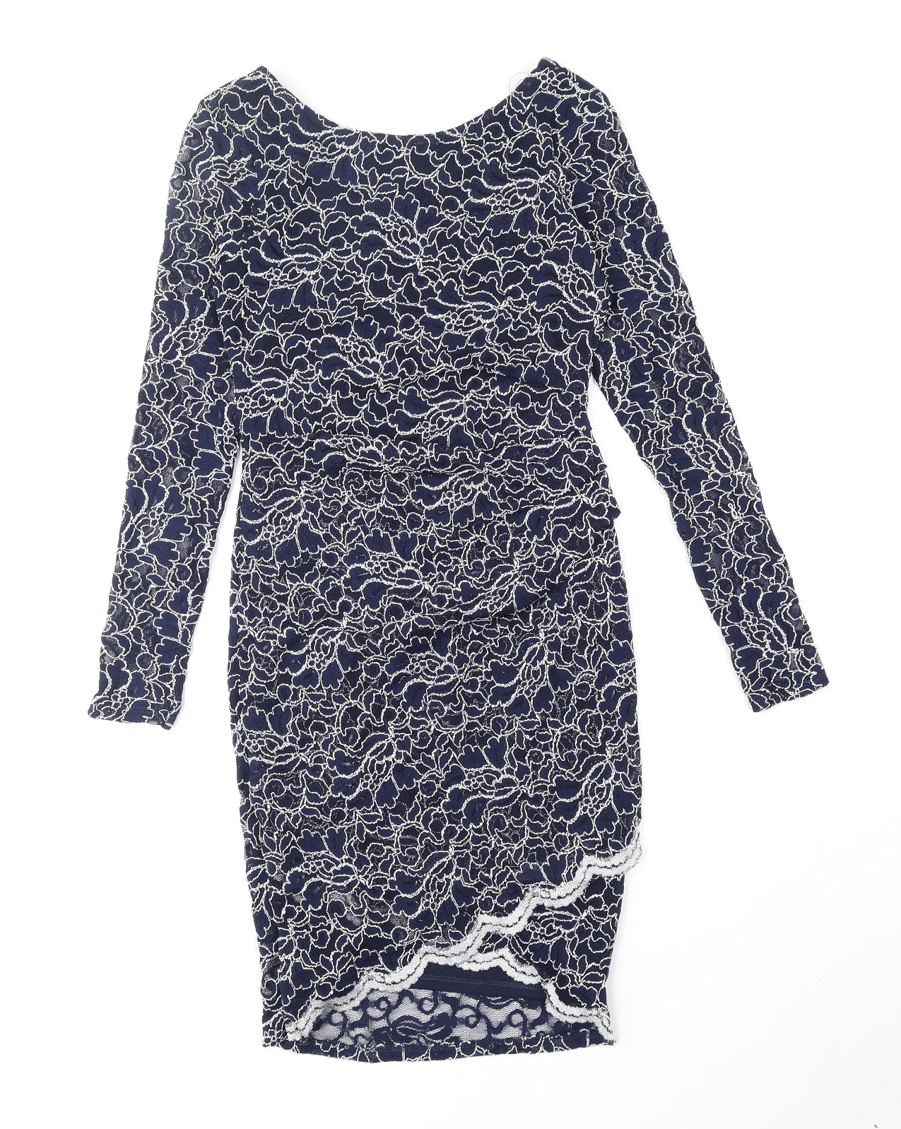 Lipsy Womens Blue Floral Nylon Bodycon Size 10 Boat Neck Pullover